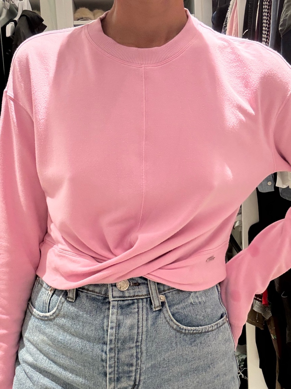 Pink Twist Front Crewneck Sweatshirt – Soft French Terry Activewear